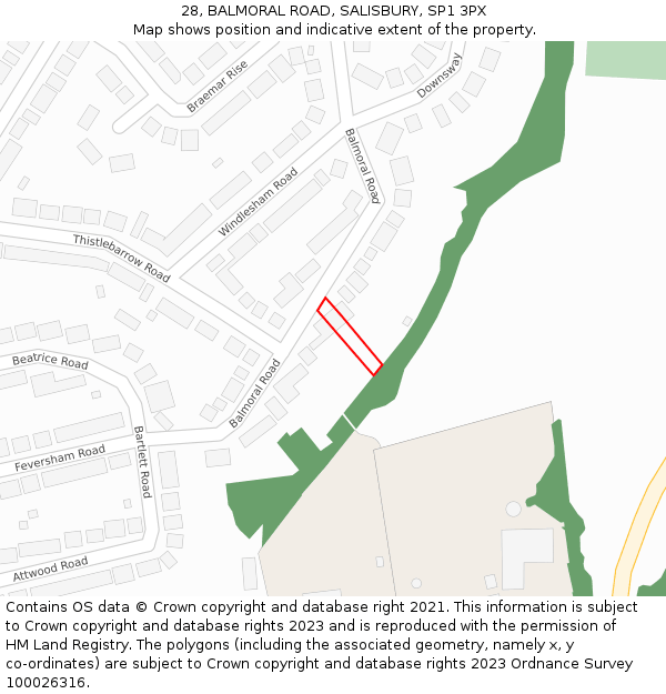 28, BALMORAL ROAD, SALISBURY, SP1 3PX: Location map and indicative extent of plot