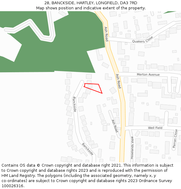 28, BANCKSIDE, HARTLEY, LONGFIELD, DA3 7RD: Location map and indicative extent of plot