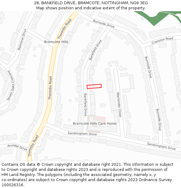 28, BANKFIELD DRIVE, BRAMCOTE, NOTTINGHAM, NG9 3EG: Location map and indicative extent of plot