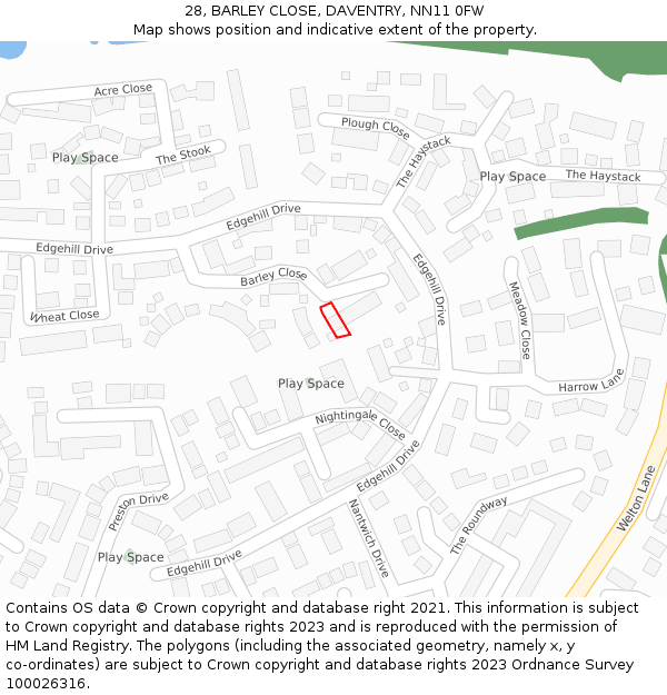 28, BARLEY CLOSE, DAVENTRY, NN11 0FW: Location map and indicative extent of plot