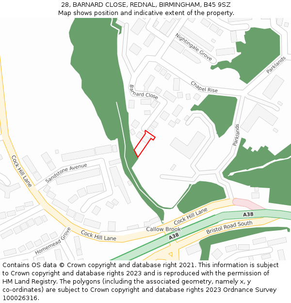 28, BARNARD CLOSE, REDNAL, BIRMINGHAM, B45 9SZ: Location map and indicative extent of plot