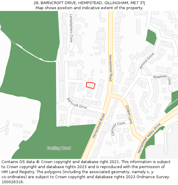 28, BARNCROFT DRIVE, HEMPSTEAD, GILLINGHAM, ME7 3TJ: Location map and indicative extent of plot