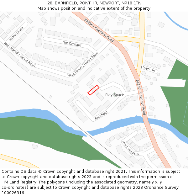 28, BARNFIELD, PONTHIR, NEWPORT, NP18 1TN: Location map and indicative extent of plot