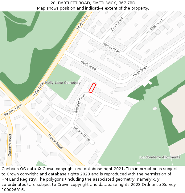 28, BARTLEET ROAD, SMETHWICK, B67 7RD: Location map and indicative extent of plot