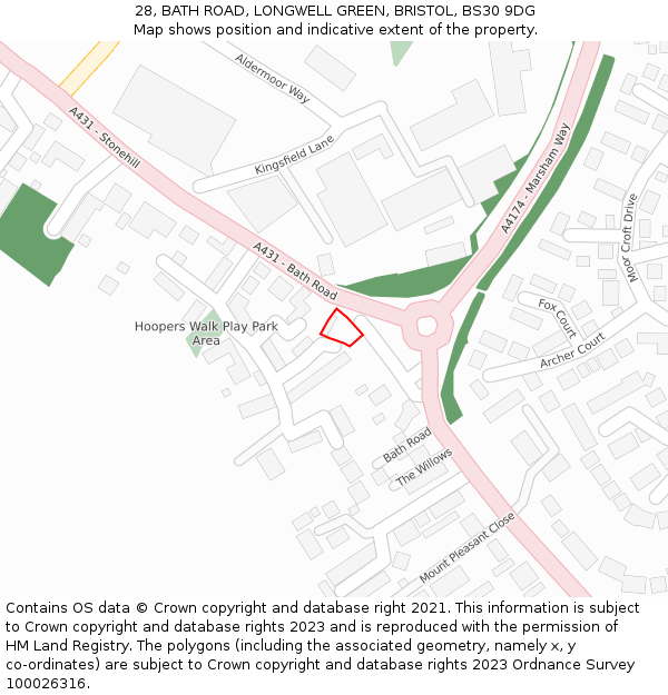 28, BATH ROAD, LONGWELL GREEN, BRISTOL, BS30 9DG: Location map and indicative extent of plot