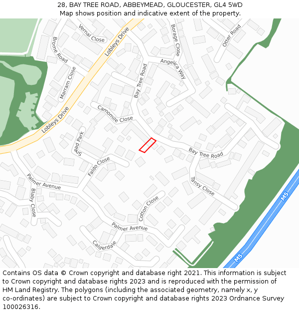28, BAY TREE ROAD, ABBEYMEAD, GLOUCESTER, GL4 5WD: Location map and indicative extent of plot