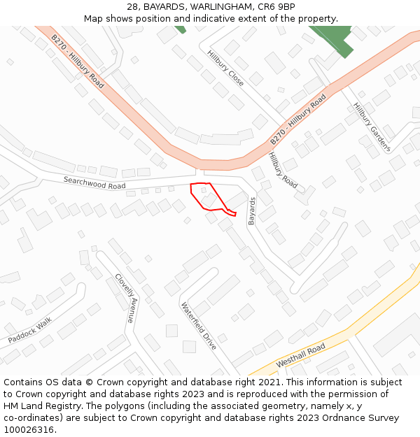 28, BAYARDS, WARLINGHAM, CR6 9BP: Location map and indicative extent of plot