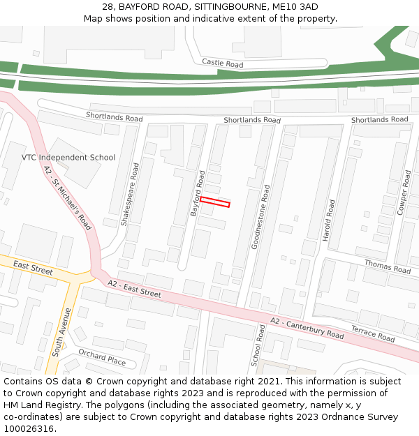 28, BAYFORD ROAD, SITTINGBOURNE, ME10 3AD: Location map and indicative extent of plot