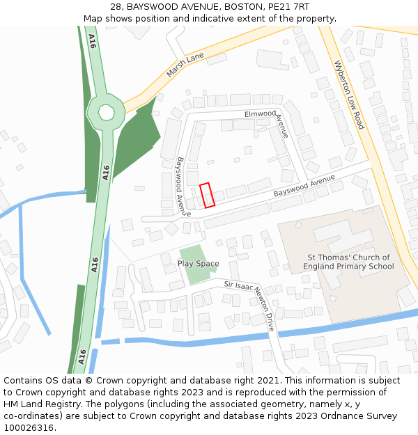 28, BAYSWOOD AVENUE, BOSTON, PE21 7RT: Location map and indicative extent of plot