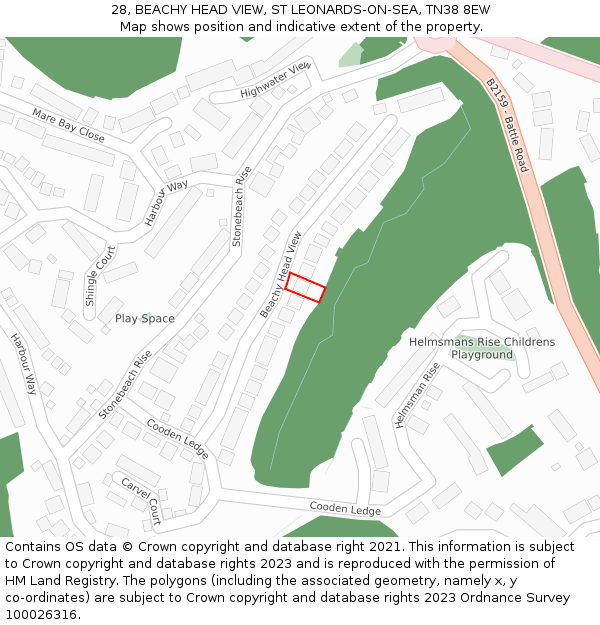 28, BEACHY HEAD VIEW, ST LEONARDS-ON-SEA, TN38 8EW: Location map and indicative extent of plot