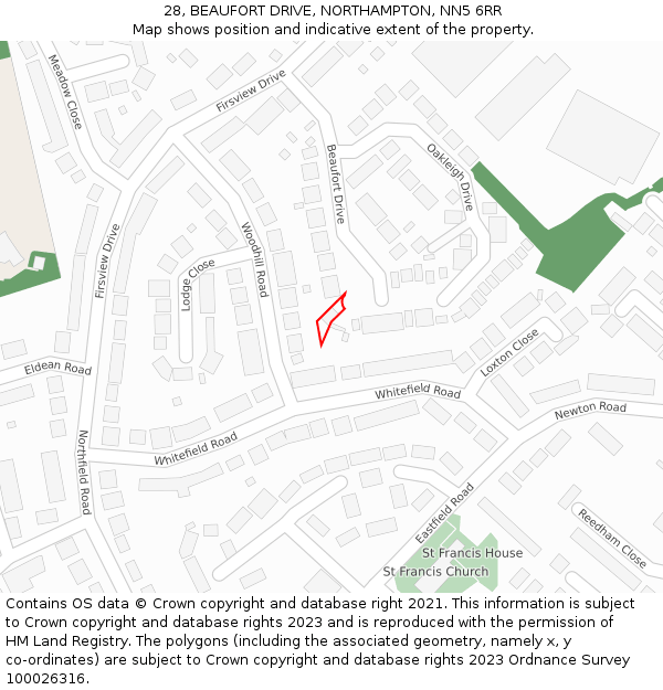 28, BEAUFORT DRIVE, NORTHAMPTON, NN5 6RR: Location map and indicative extent of plot