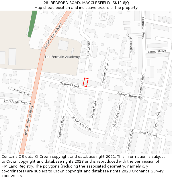 28, BEDFORD ROAD, MACCLESFIELD, SK11 8JQ: Location map and indicative extent of plot