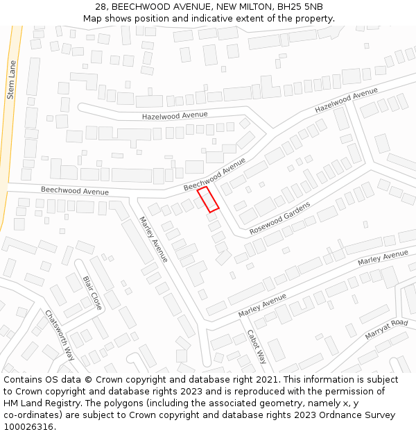 28, BEECHWOOD AVENUE, NEW MILTON, BH25 5NB: Location map and indicative extent of plot