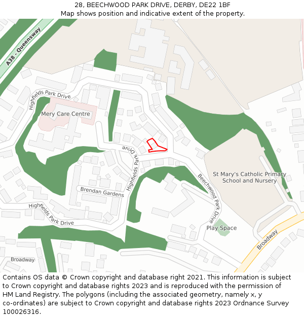 28, BEECHWOOD PARK DRIVE, DERBY, DE22 1BF: Location map and indicative extent of plot