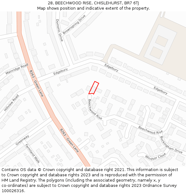 28, BEECHWOOD RISE, CHISLEHURST, BR7 6TJ: Location map and indicative extent of plot