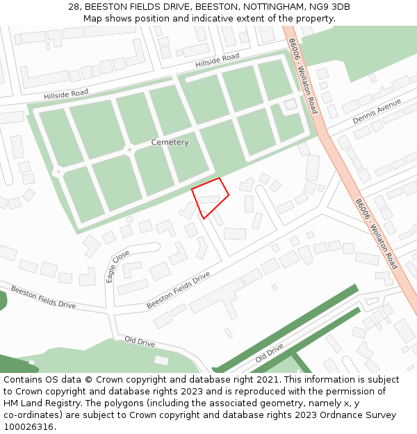 28, BEESTON FIELDS DRIVE, BEESTON, NOTTINGHAM, NG9 3DB: Location map and indicative extent of plot