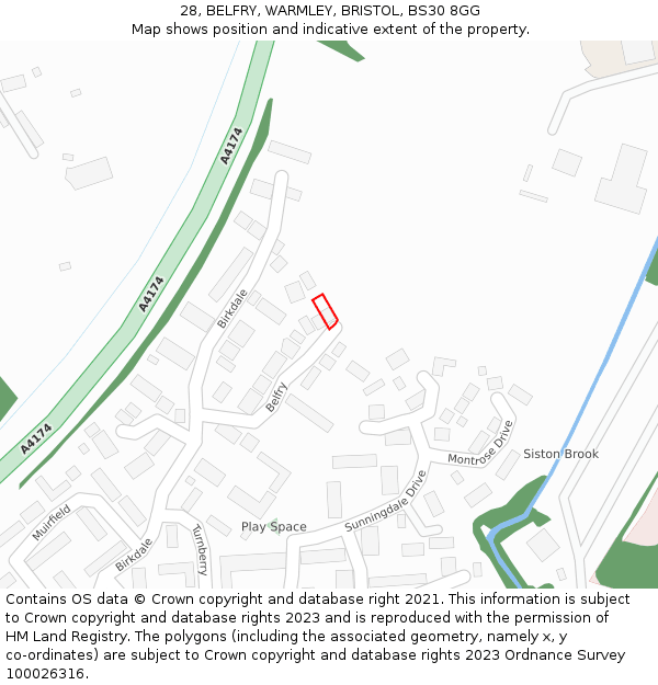 28, BELFRY, WARMLEY, BRISTOL, BS30 8GG: Location map and indicative extent of plot