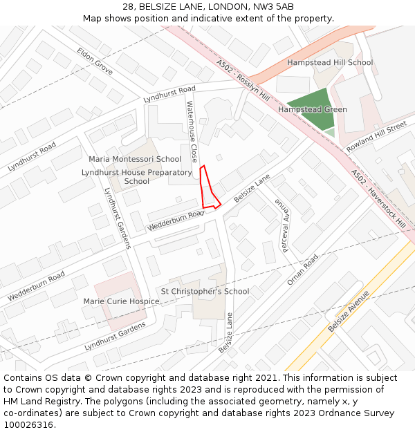 28, BELSIZE LANE, LONDON, NW3 5AB: Location map and indicative extent of plot