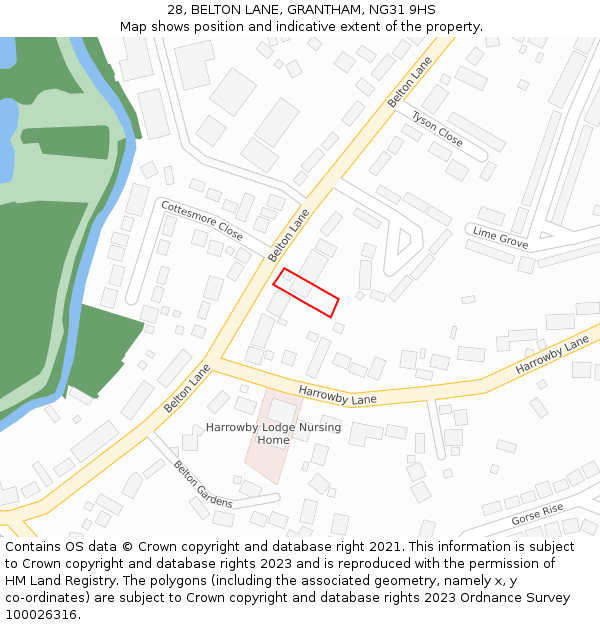 28, BELTON LANE, GRANTHAM, NG31 9HS: Location map and indicative extent of plot