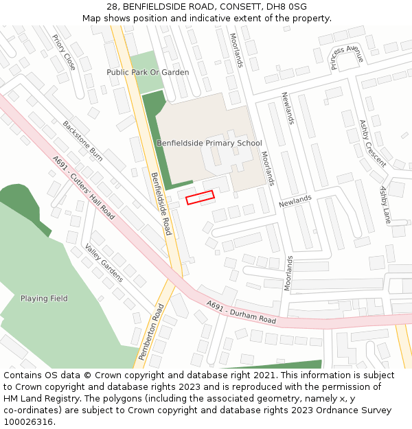 28, BENFIELDSIDE ROAD, CONSETT, DH8 0SG: Location map and indicative extent of plot