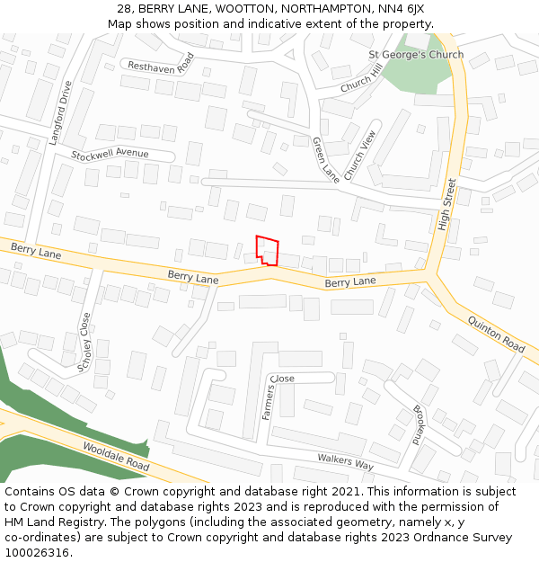 28, BERRY LANE, WOOTTON, NORTHAMPTON, NN4 6JX: Location map and indicative extent of plot