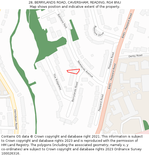 28, BERRYLANDS ROAD, CAVERSHAM, READING, RG4 8NU: Location map and indicative extent of plot