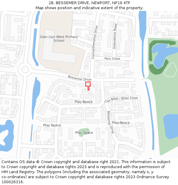 28, BESSEMER DRIVE, NEWPORT, NP19 4TP: Location map and indicative extent of plot