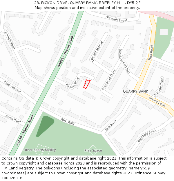 28, BICKON DRIVE, QUARRY BANK, BRIERLEY HILL, DY5 2JF: Location map and indicative extent of plot