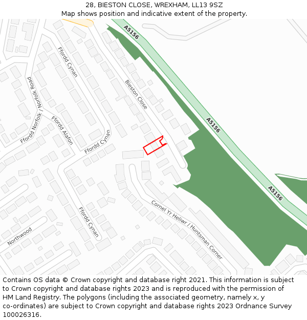 28, BIESTON CLOSE, WREXHAM, LL13 9SZ: Location map and indicative extent of plot