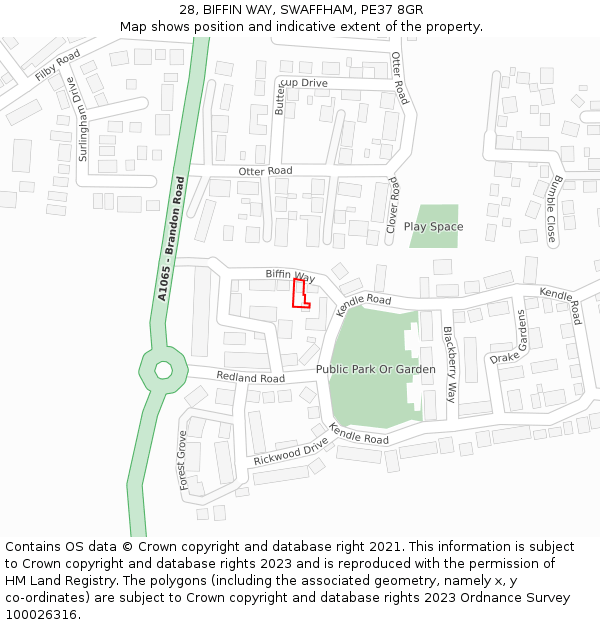 28, BIFFIN WAY, SWAFFHAM, PE37 8GR: Location map and indicative extent of plot