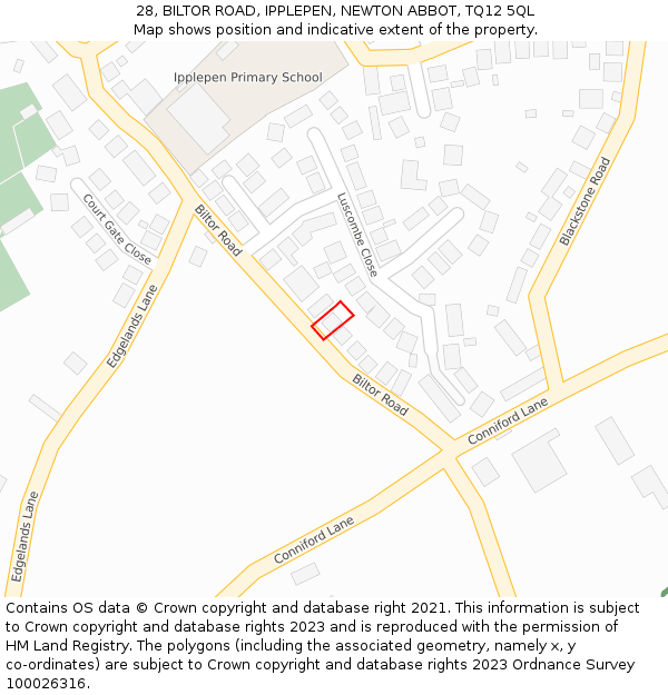 28, BILTOR ROAD, IPPLEPEN, NEWTON ABBOT, TQ12 5QL: Location map and indicative extent of plot