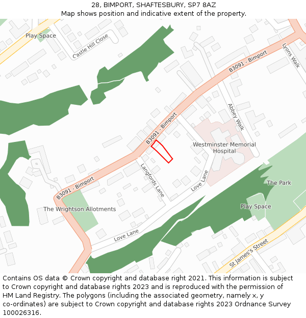 28, BIMPORT, SHAFTESBURY, SP7 8AZ: Location map and indicative extent of plot