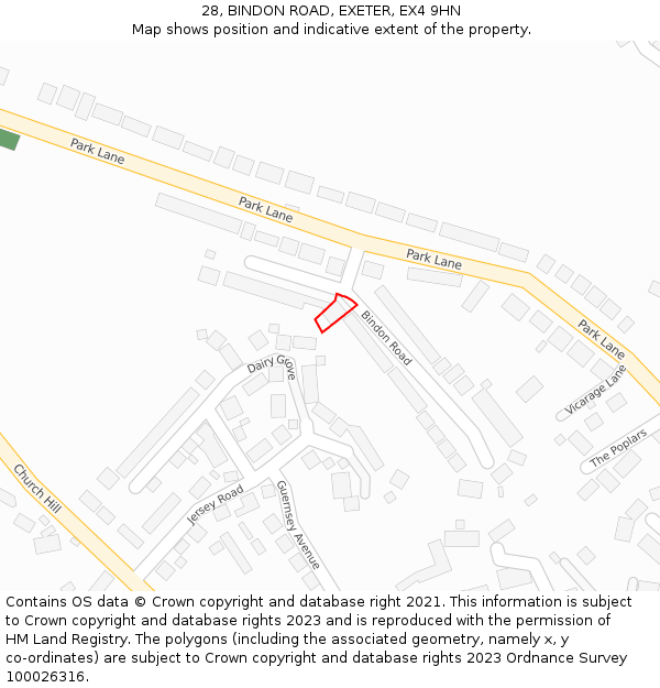 28, BINDON ROAD, EXETER, EX4 9HN: Location map and indicative extent of plot