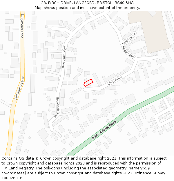 28, BIRCH DRIVE, LANGFORD, BRISTOL, BS40 5HG: Location map and indicative extent of plot