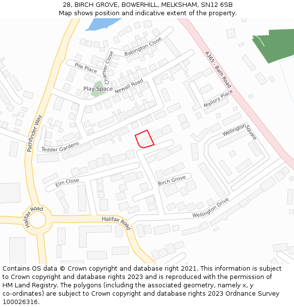 28, BIRCH GROVE, BOWERHILL, MELKSHAM, SN12 6SB: Location map and indicative extent of plot