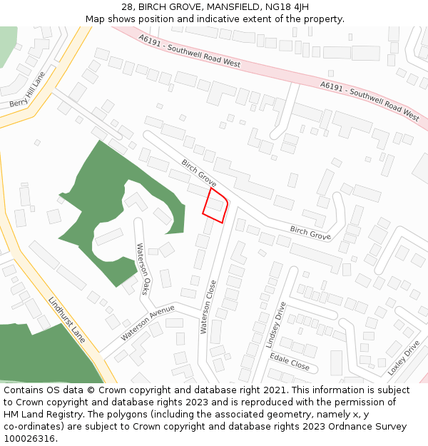 28, BIRCH GROVE, MANSFIELD, NG18 4JH: Location map and indicative extent of plot
