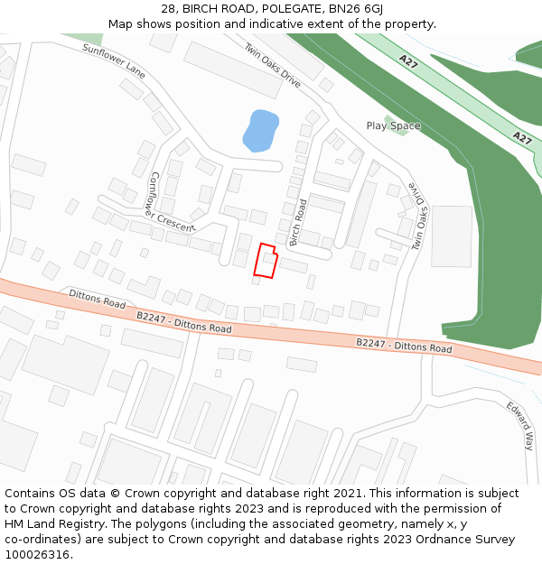 28, BIRCH ROAD, POLEGATE, BN26 6GJ: Location map and indicative extent of plot