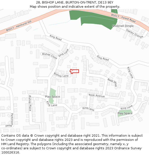 28, BISHOP LANE, BURTON-ON-TRENT, DE13 9EY: Location map and indicative extent of plot