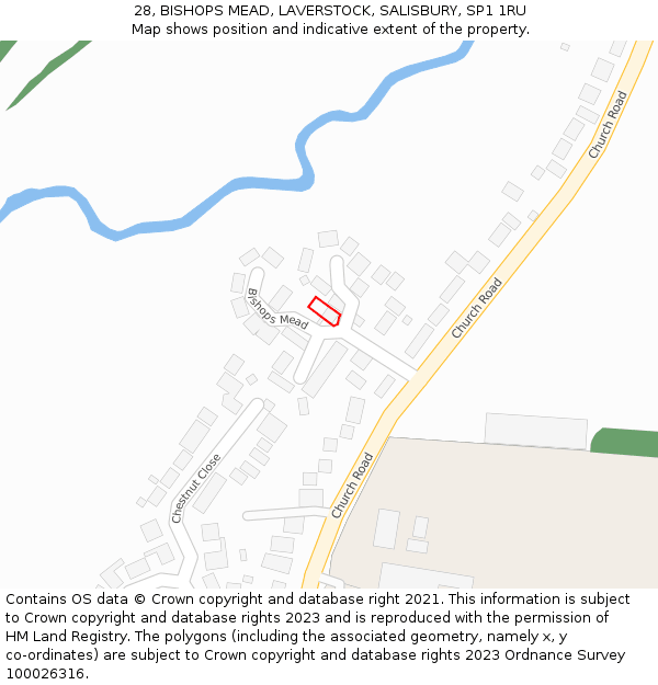 28, BISHOPS MEAD, LAVERSTOCK, SALISBURY, SP1 1RU: Location map and indicative extent of plot
