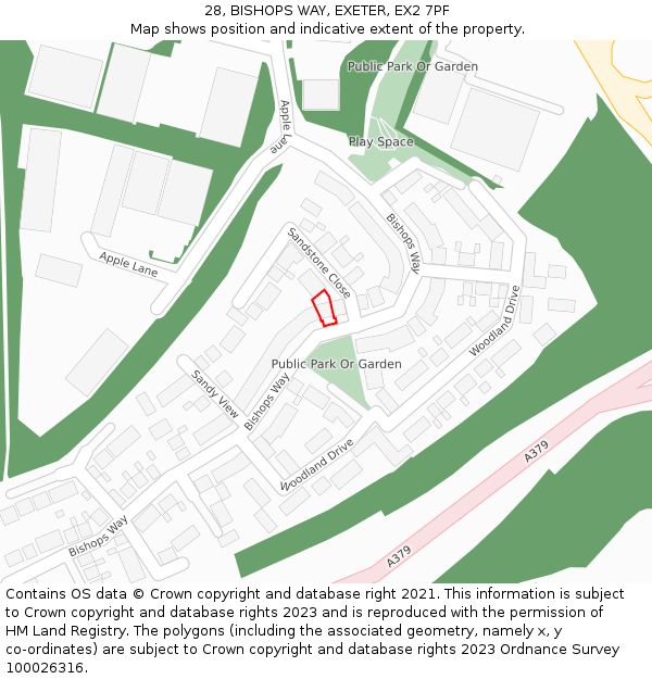 28, BISHOPS WAY, EXETER, EX2 7PF: Location map and indicative extent of plot