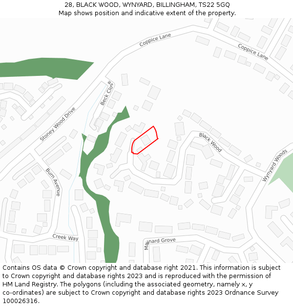 28, BLACK WOOD, WYNYARD, BILLINGHAM, TS22 5GQ: Location map and indicative extent of plot