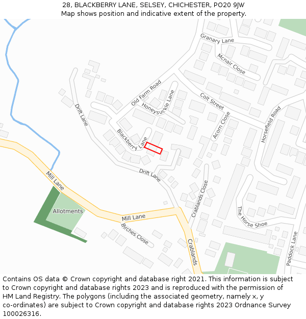 28, BLACKBERRY LANE, SELSEY, CHICHESTER, PO20 9JW: Location map and indicative extent of plot