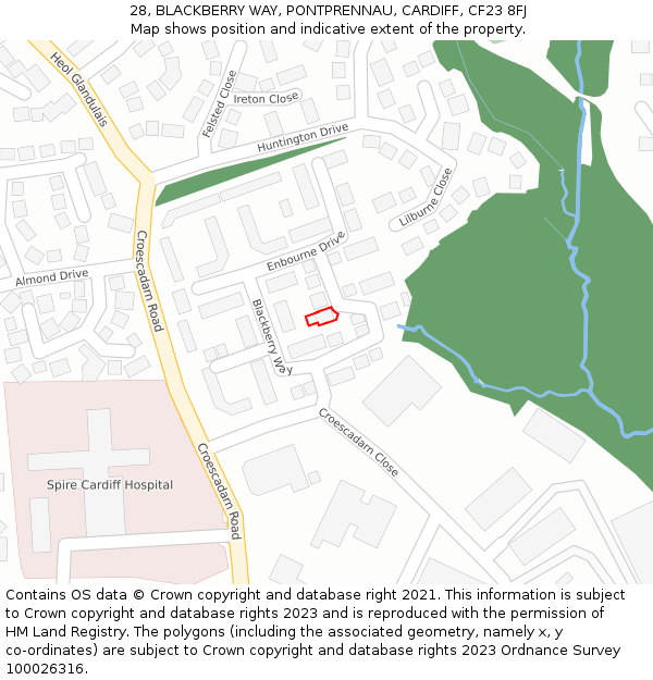 28, BLACKBERRY WAY, PONTPRENNAU, CARDIFF, CF23 8FJ: Location map and indicative extent of plot