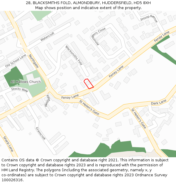 28, BLACKSMITHS FOLD, ALMONDBURY, HUDDERSFIELD, HD5 8XH: Location map and indicative extent of plot