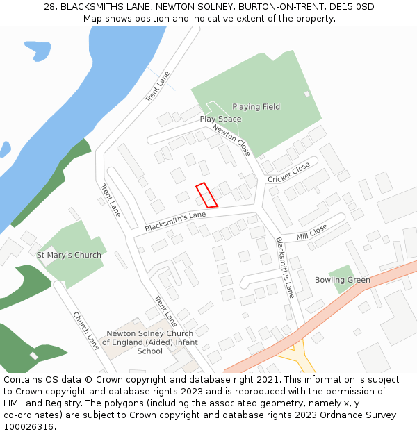 28, BLACKSMITHS LANE, NEWTON SOLNEY, BURTON-ON-TRENT, DE15 0SD: Location map and indicative extent of plot
