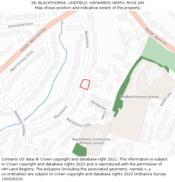 28, BLACKTHORNS, LINDFIELD, HAYWARDS HEATH, RH16 2AY: Location map and indicative extent of plot