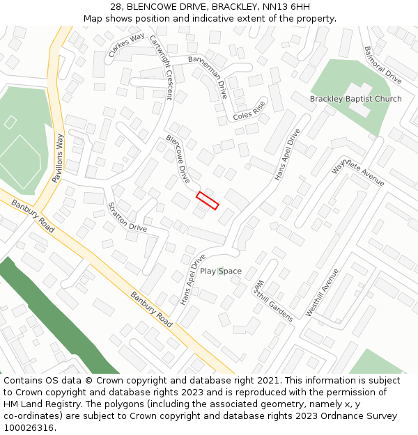 28, BLENCOWE DRIVE, BRACKLEY, NN13 6HH: Location map and indicative extent of plot