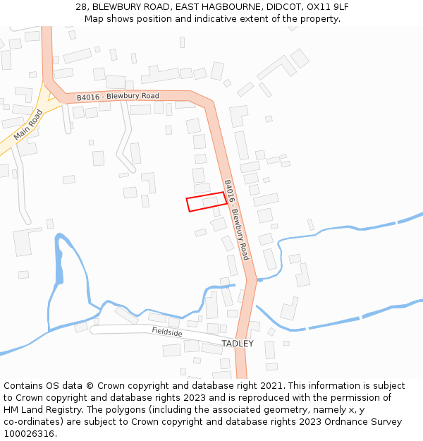 28, BLEWBURY ROAD, EAST HAGBOURNE, DIDCOT, OX11 9LF: Location map and indicative extent of plot