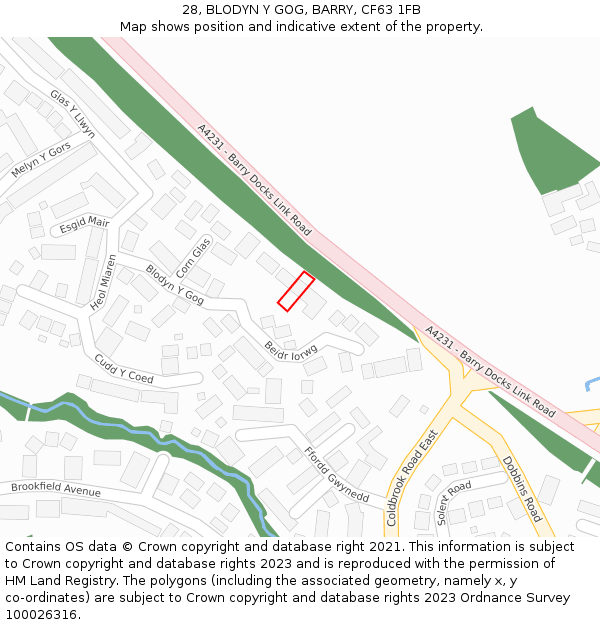 28, BLODYN Y GOG, BARRY, CF63 1FB: Location map and indicative extent of plot