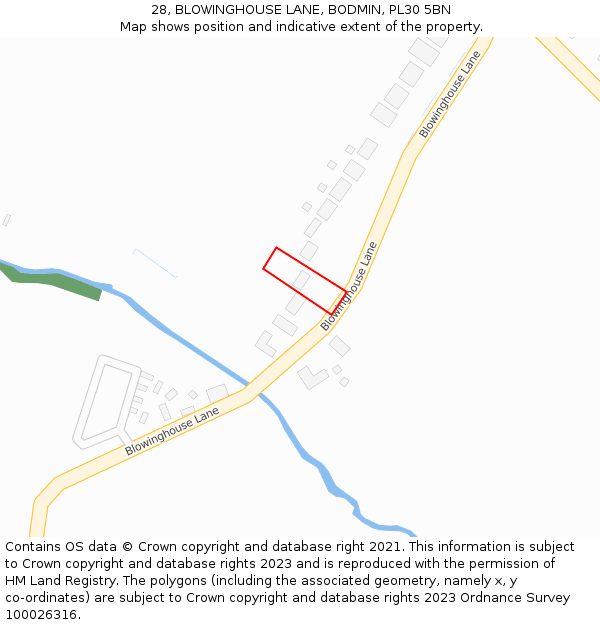 28, BLOWINGHOUSE LANE, BODMIN, PL30 5BN: Location map and indicative extent of plot